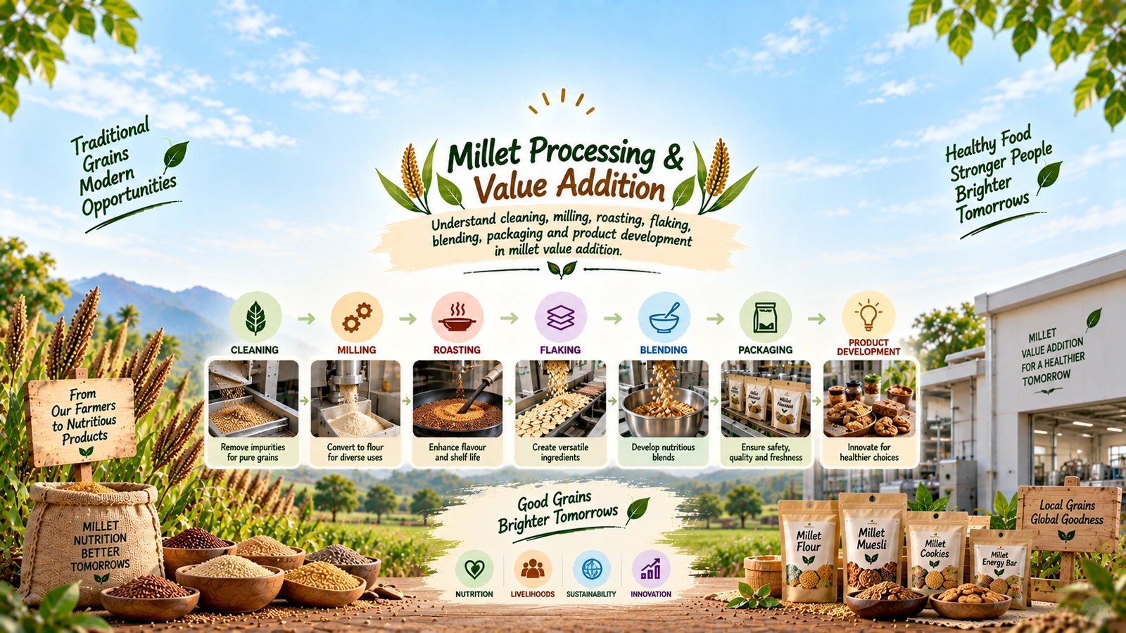 millet processing value addition topic visual for Millehunt Knowledge Hub