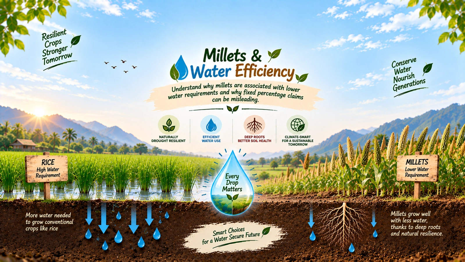 millets water efficiency topic visual for Millehunt Knowledge Hub